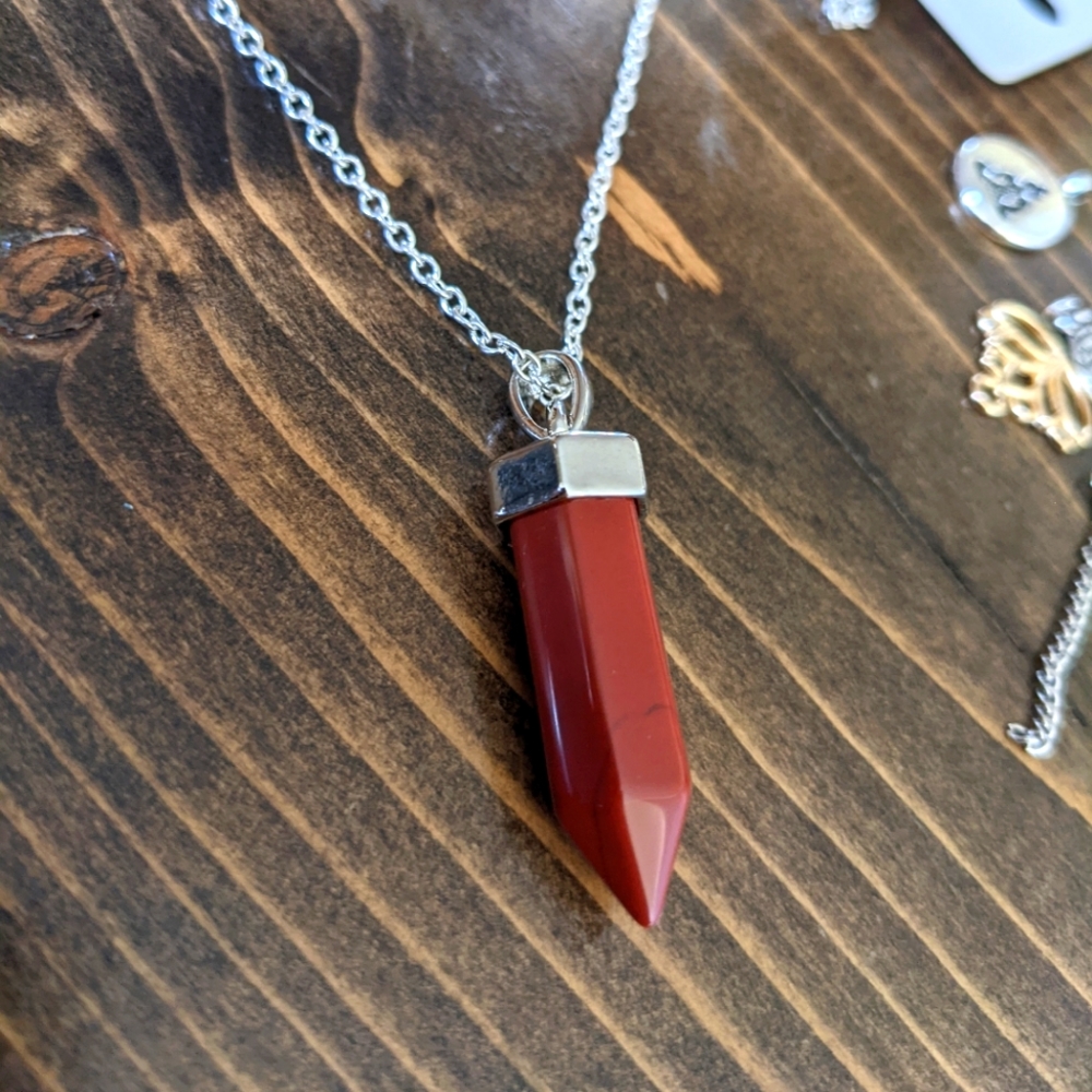 Red Jasper Pendant Necklace, long chain